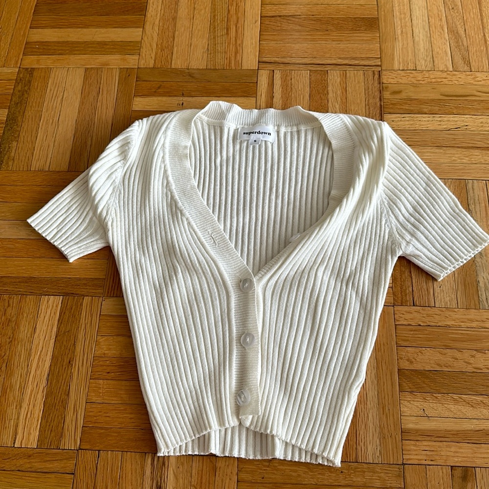 Superdown white ribbed T shirt